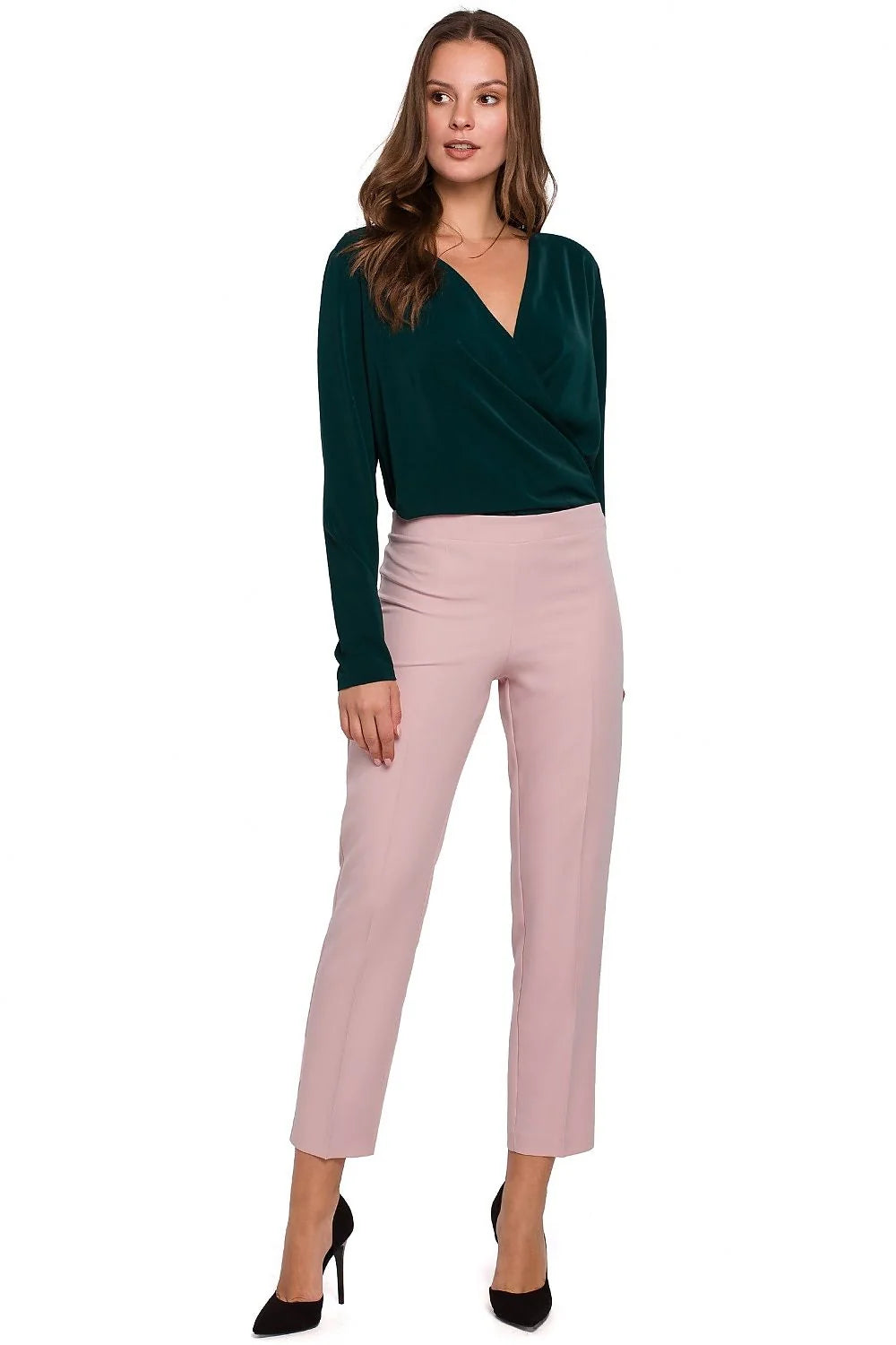 Pantalon cigarette femme polyester élasthanne élégant taille haute chic pour silhouette moderne et raffinée