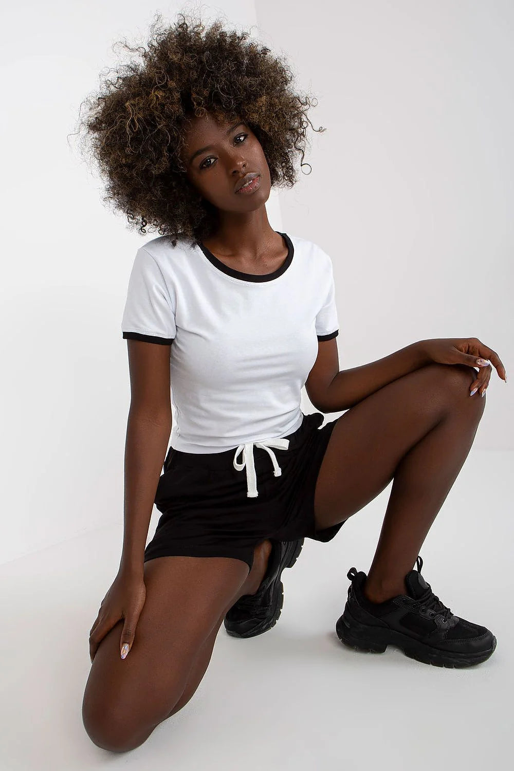 Ensemble Ex Moda pour femme mode casual sportif t-shirt manches courtes short taille haute coton elastane