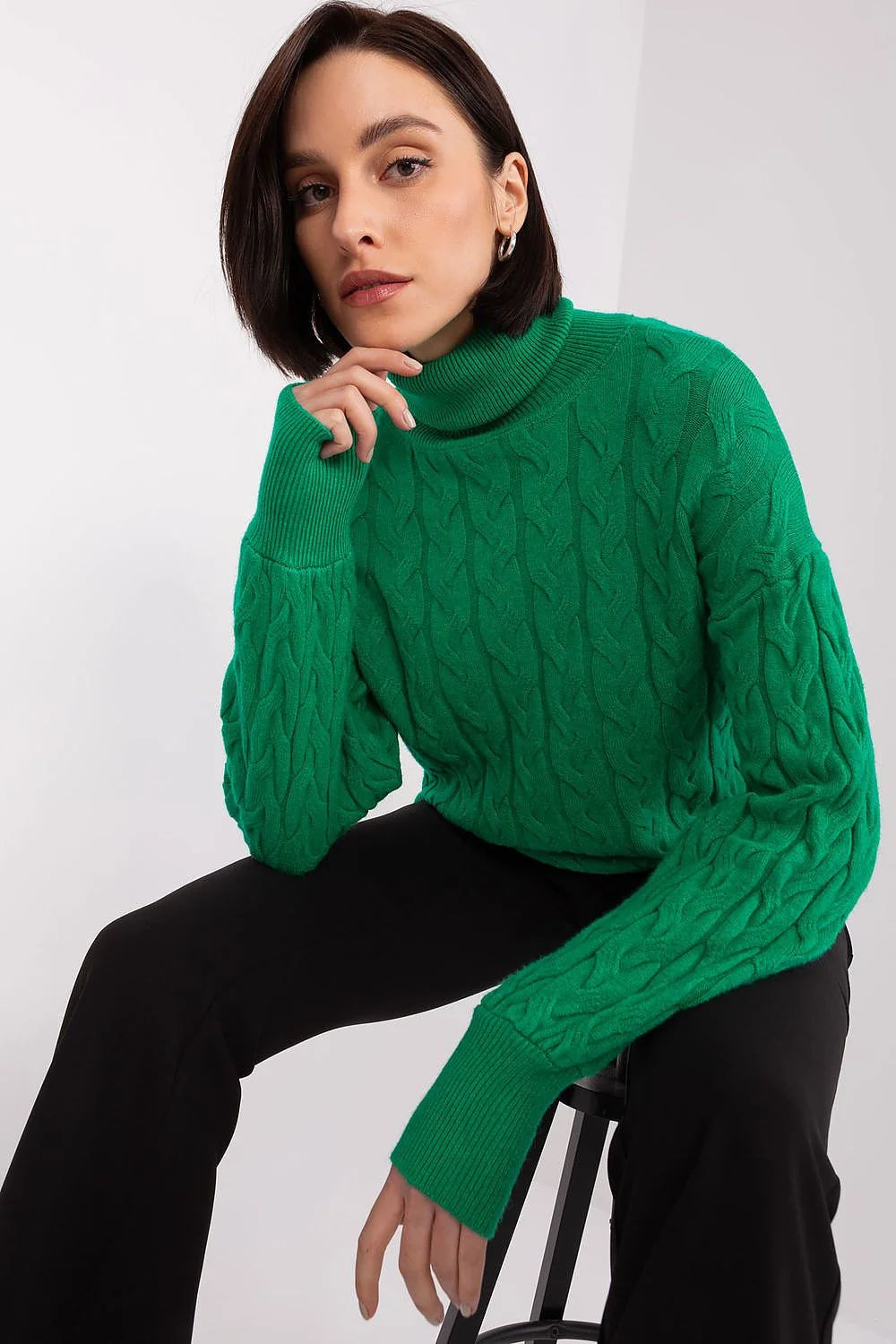 Pull col roulé tricot torsadé vert vif femme manches longues coupe ajustée pull tricoté mode intemporelle