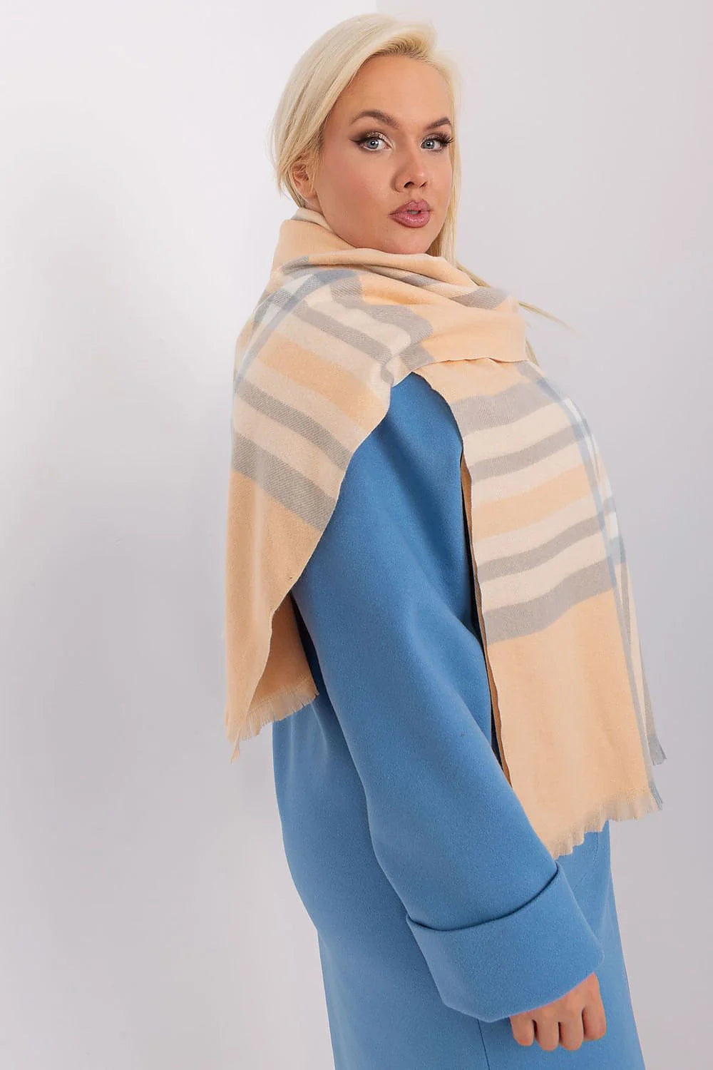 Écharpe à carreaux et manteau en bleu vif pour femme, style classique, écharpe en laine, manteau double boutonnage, automne-hiver, chic et confortable