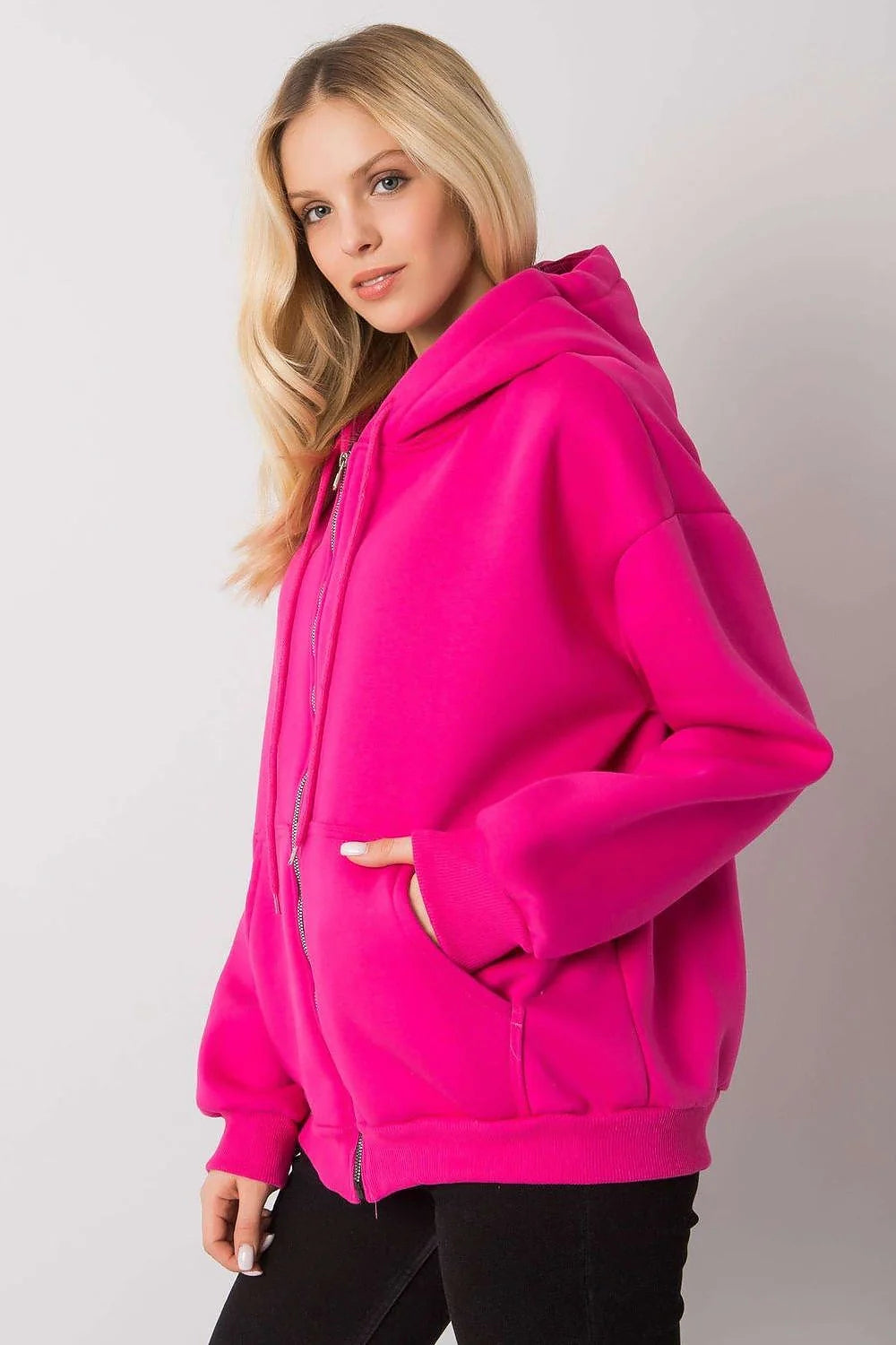 Sweat à capuche rose vif coton polyester coupe décontractée confortable poches kangourou occasions décontractées femmes