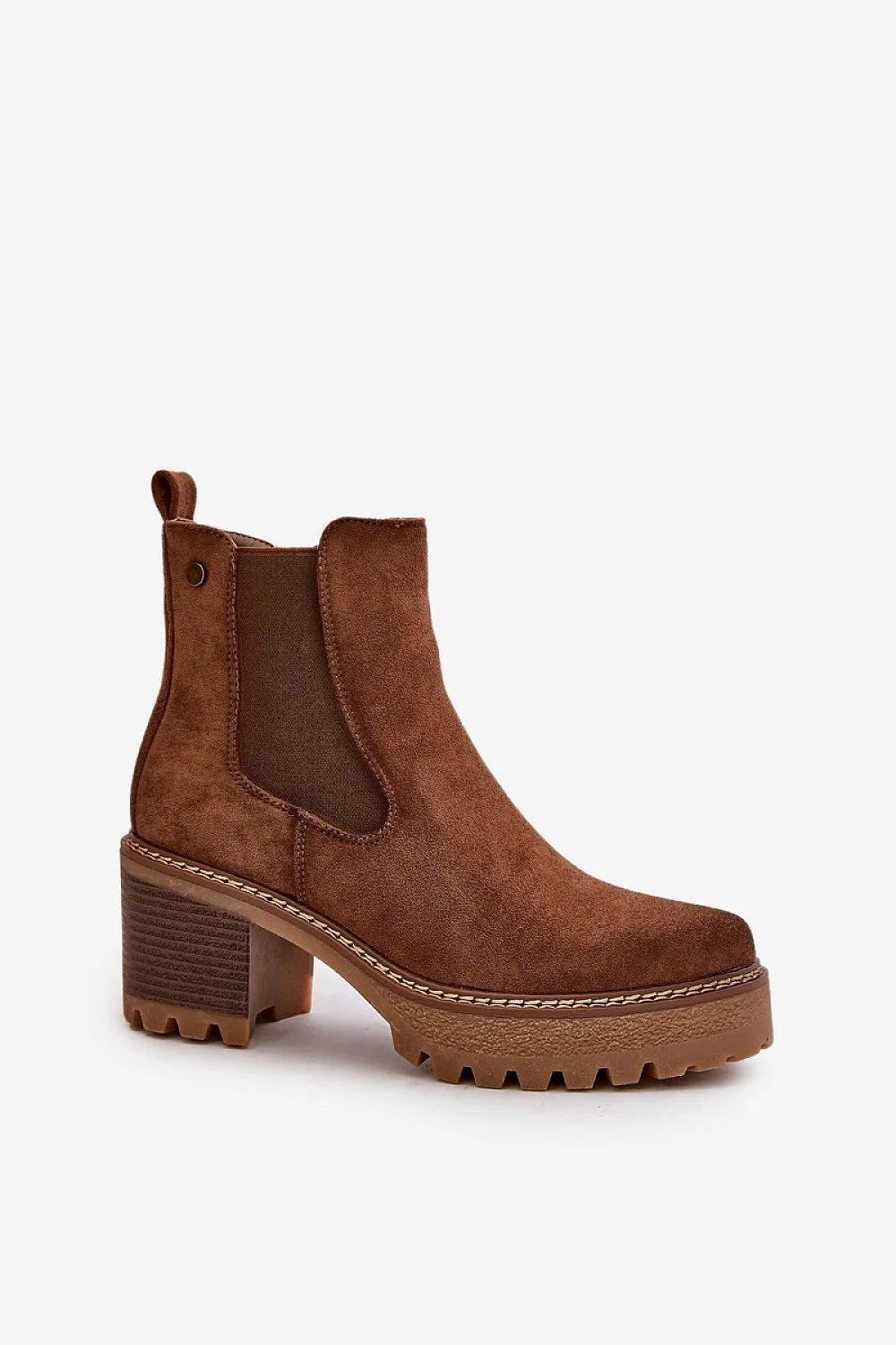 Bottines femme Chelsea en suédine écolo talon carré fermeture éclair latérale couleur brun chaud bottes automne hiver