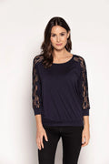 Chemisier ample viscose élasthanne bleu marine dentelle élégant confortable printemps été femme moderne