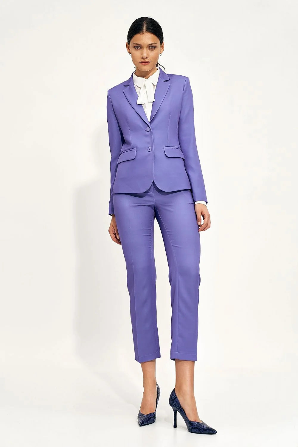 Pantalon femme slim taille haute couleur violet vif design moderne coupe ajustée polyester élasthanne 3%