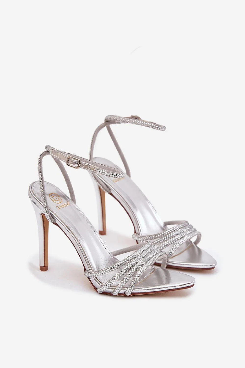 sandales talons aiguilles argentées métalliques brides fines croisées strass cheville réglable similicuir semellefine boutouvert élégantes sophistiquées glamour soirée mariage confortables