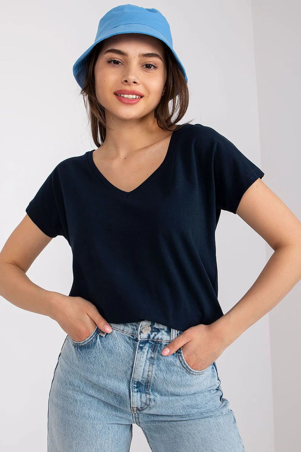 T-shirt femme loose manches courtes col V couleur verte vif coton elastane taille ajustable S M L XL XS