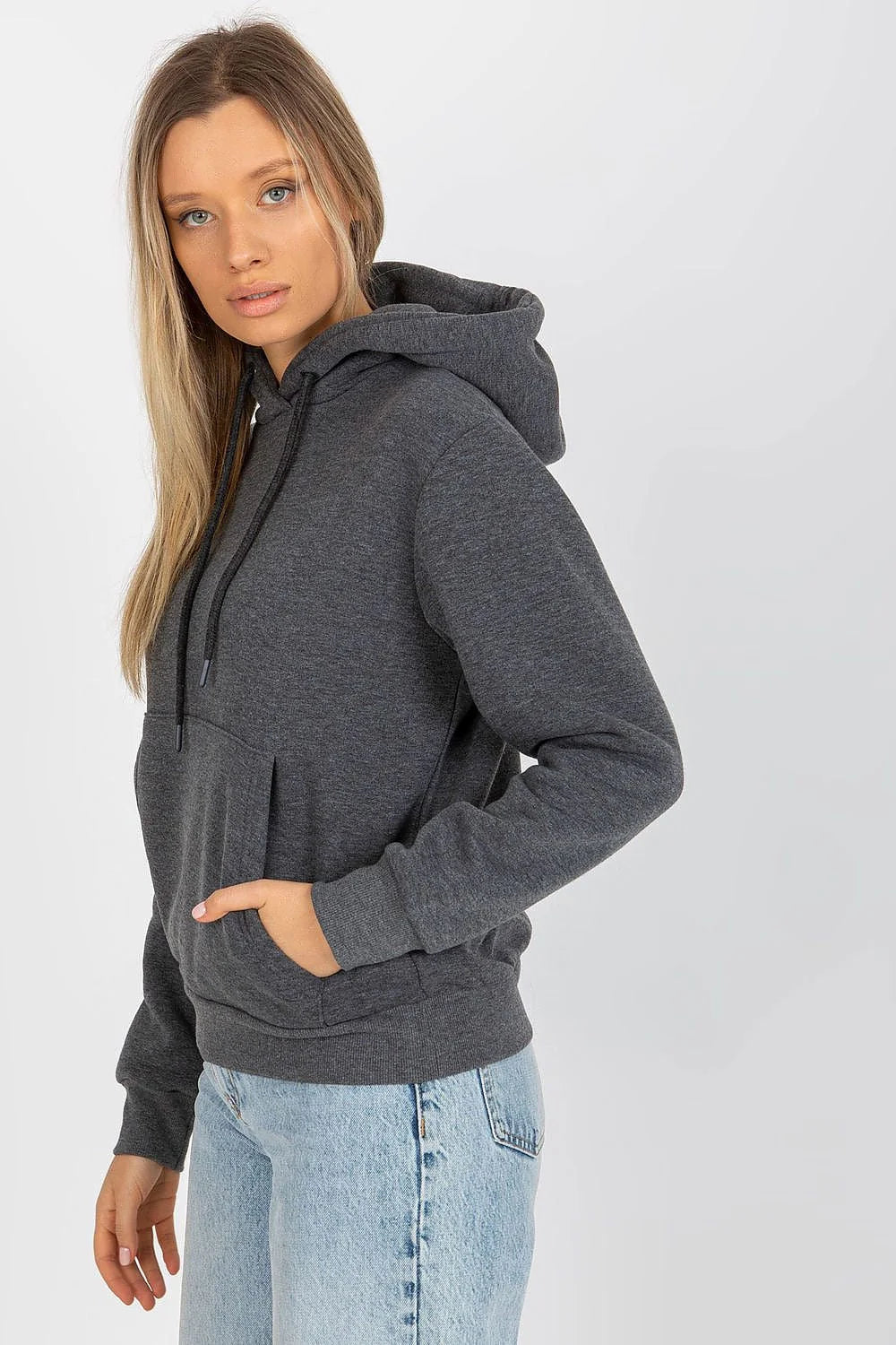 Sweatshirt Rue Paris capuche manches longues couleur vert kaki look casual style streetwear taille ajustable femme