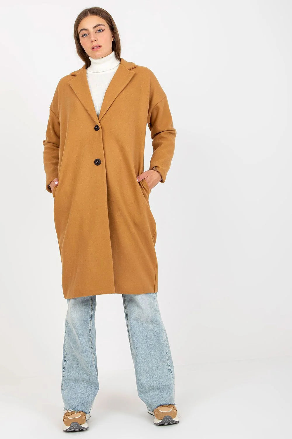Manteau pour femme chic et moderne à col revers longueur mi-longue manches longues polyester 100% bleu vif