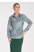 Chemise manche longue Figl zébrée vert blanc polyester elastane taille ajustable femme style moderne