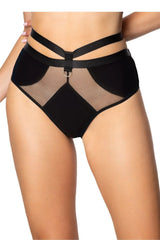 culotte Etna noire taille haute tulle microfibre opaque maille respirant doubles lanières anneau métallique sculptante stretch maintien élégante