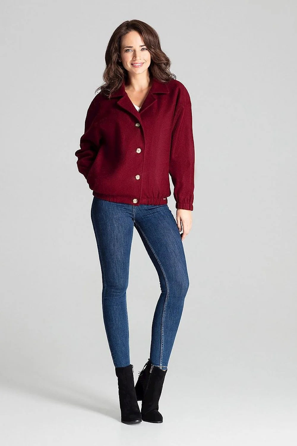 Veste femme laine gris classique élégante boutons bois confort taille L/XL style décontracté