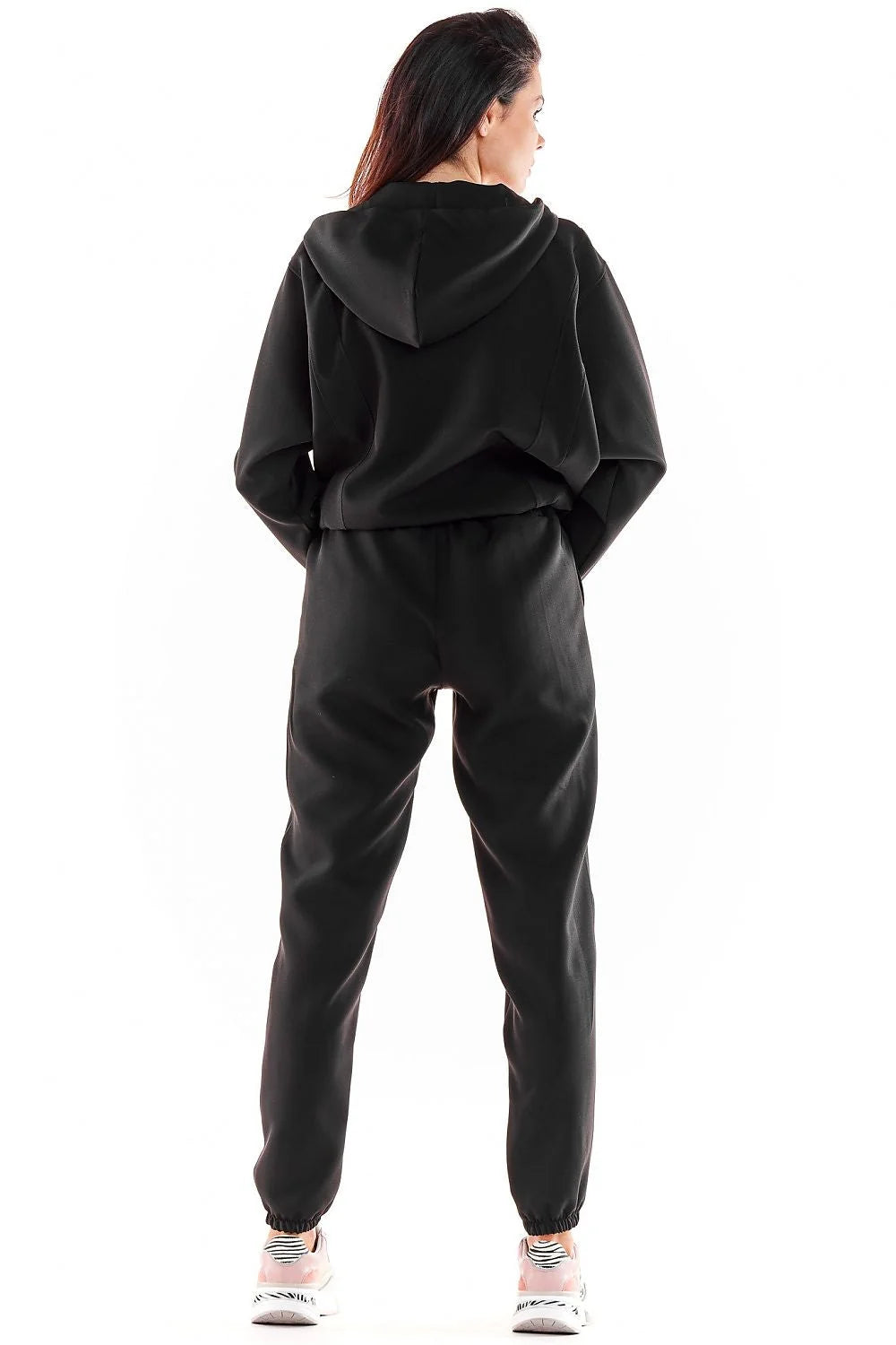 ensemble coordonné awama noir femme sweatshirt capuche zippé pantalon jogging oversize coupe raccourcie matière technique épaisse fermeture métal cordons serrage