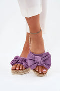 sandales femme suédine ecofriendly violet pastel bohème chic plateforme 3cm semelle jute tressé mules slipon nœud décoratif rembourrée