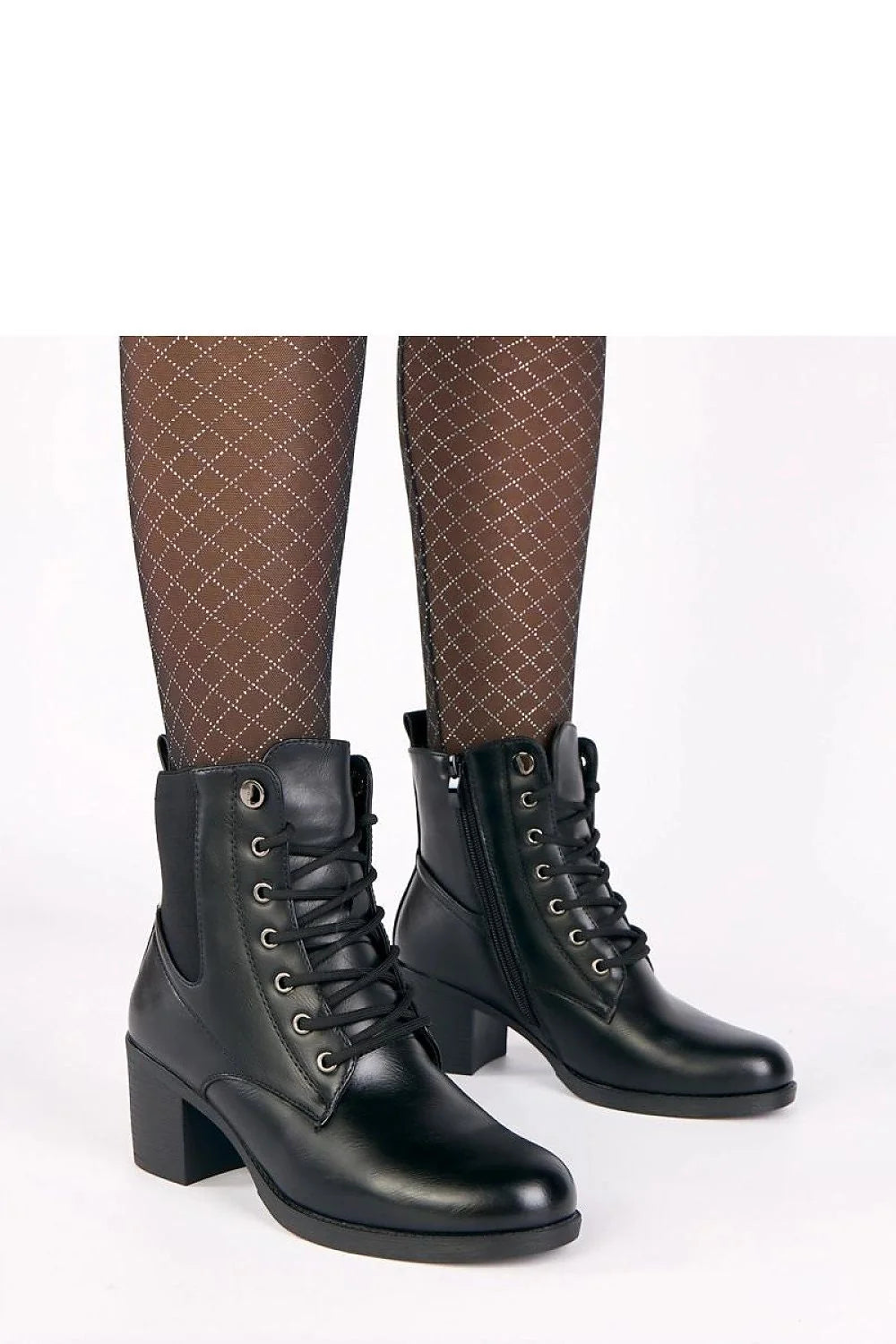 bottines cuir écologique noir bout rond lacets oeillets métalliques talon bloc stable 6cm tige 13cm zip intérieur doublure douce chaude