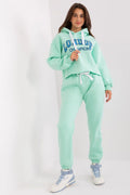 Ensemble de survêtement décontracté pour femme style urbain London Champion vert menthe sweat à capuche pantalon jogging coton polyester