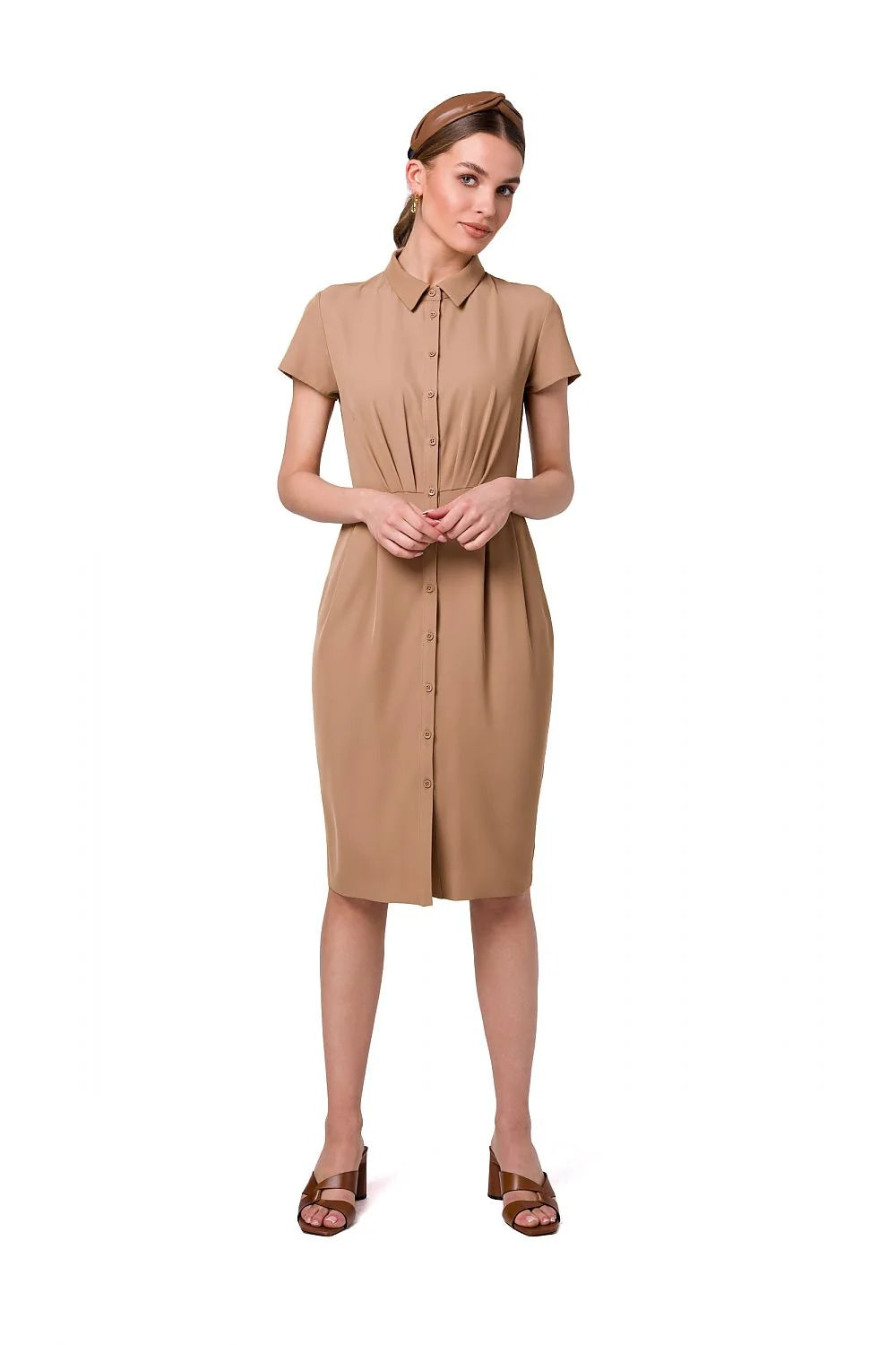 Robe de jour Stylove style chic moderne col chemise manches courtes fermeture boutons taille ajustable femme