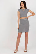 Ensemble femme Rue Paris crop top manches courtes jupe ajustée rayures noires blanches jersey élasthanne confort