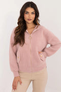 Veste MBM pour femme en laine et polyester, style décontracté, couleur rose pastel, capuche intégrée, fermeture éclair dorée, poches plaquées, manches longues, coupe ample