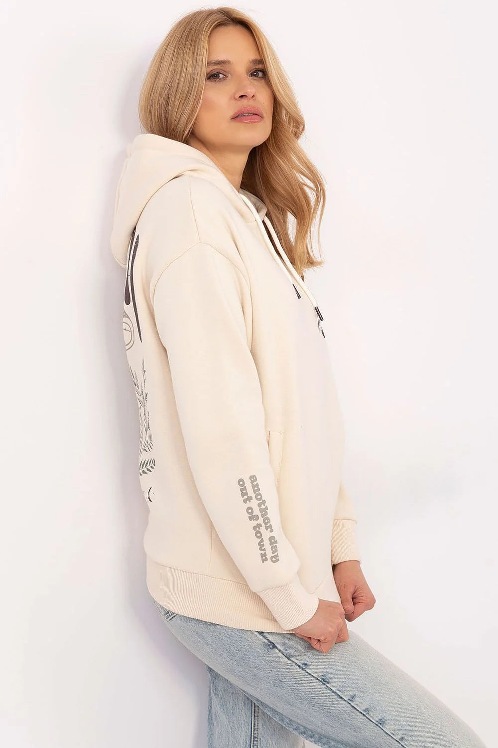 Sweatshirt Sublevel Women Casual Hooded Cotton-Polyester Graphic Design Beige Black Gray