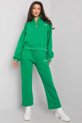 Ensemble survêtement coton décontracté confortable vert vibrant col montant zippé pour femme moderne