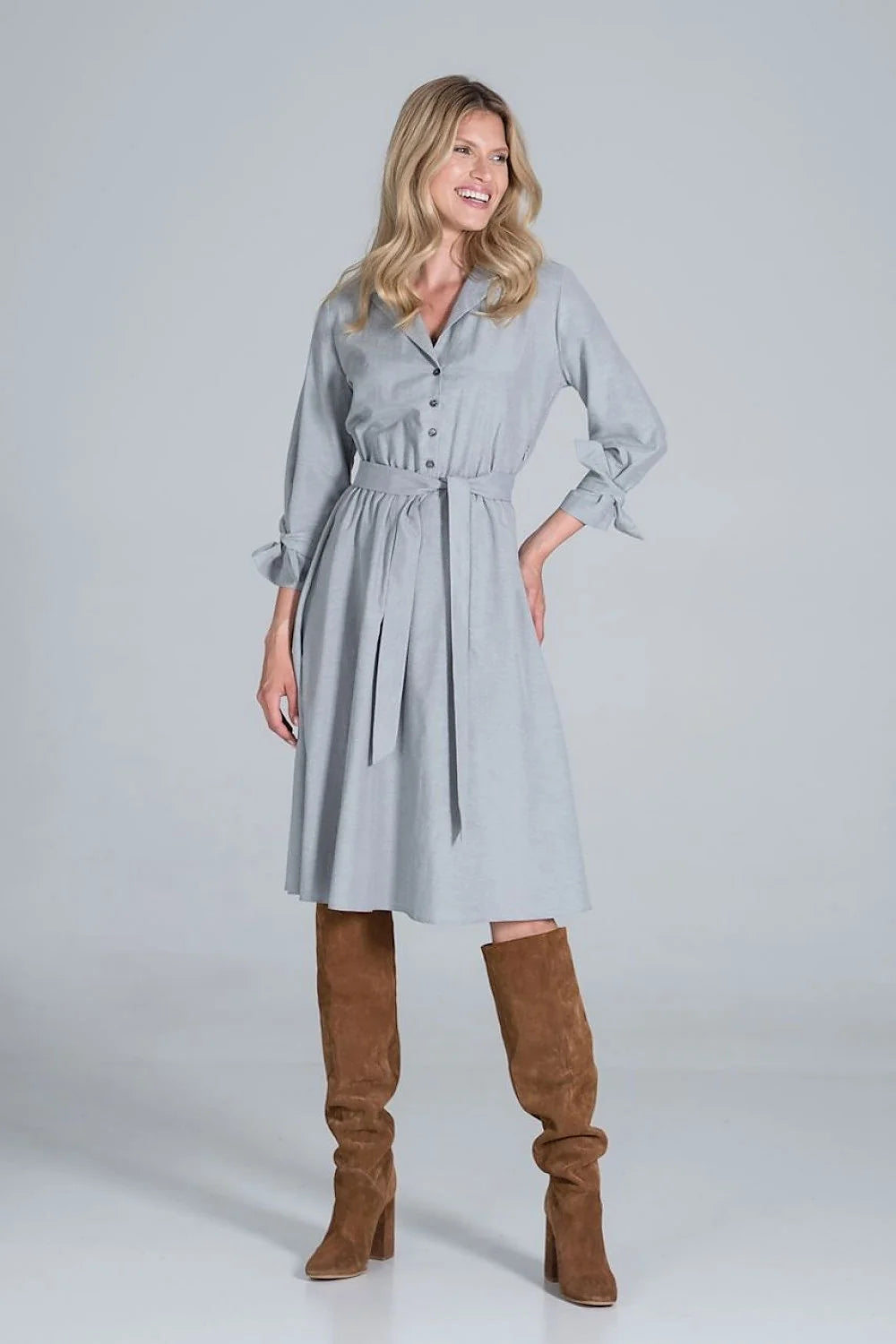 Robe chemise viscose décontractée à carreaux manches longues ceinture ajustable élégante pour femme automne