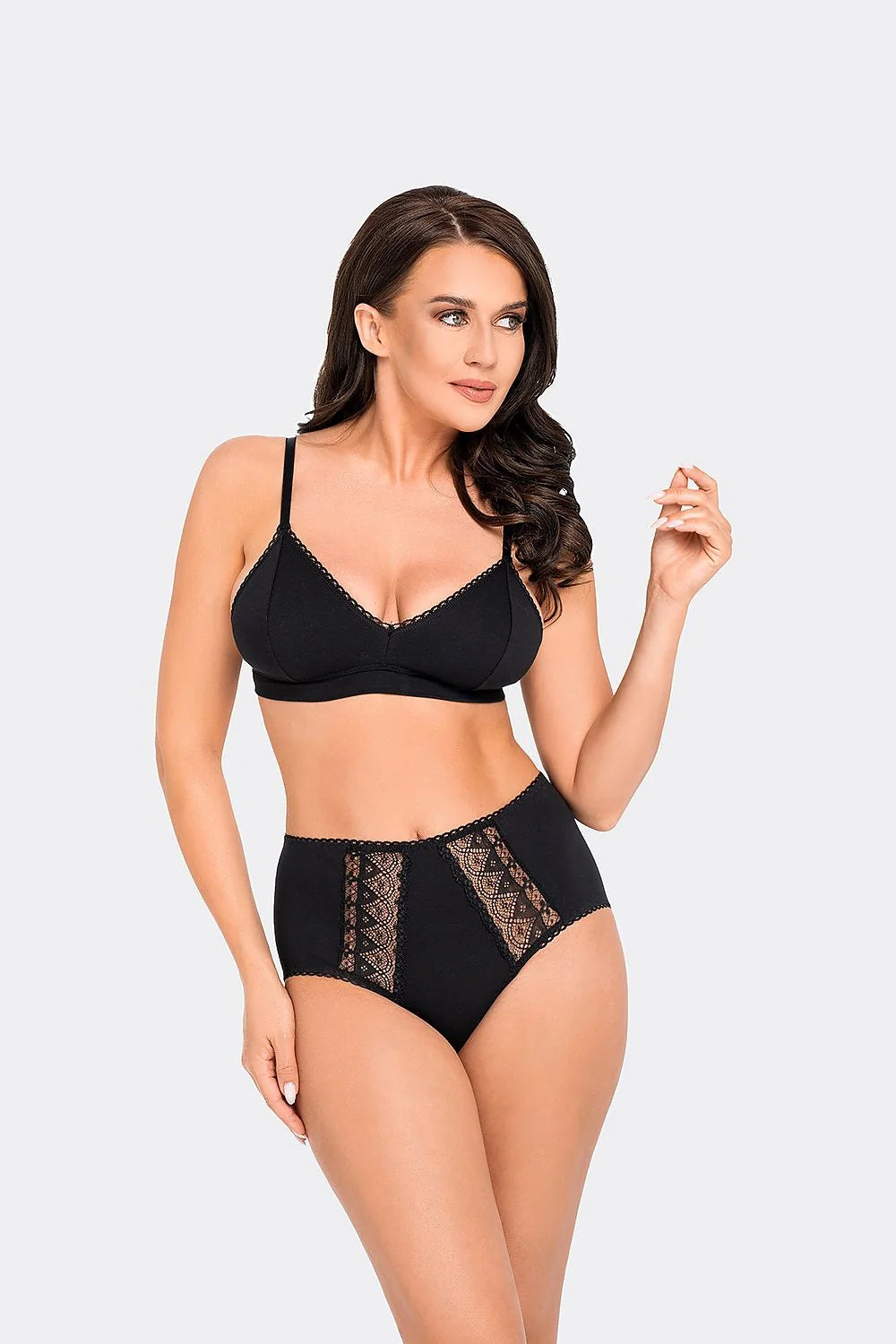 Ensemble de lingerie féminine Babell culottes taille haute dentelle noire sans armature soutien-gorge triangulaire