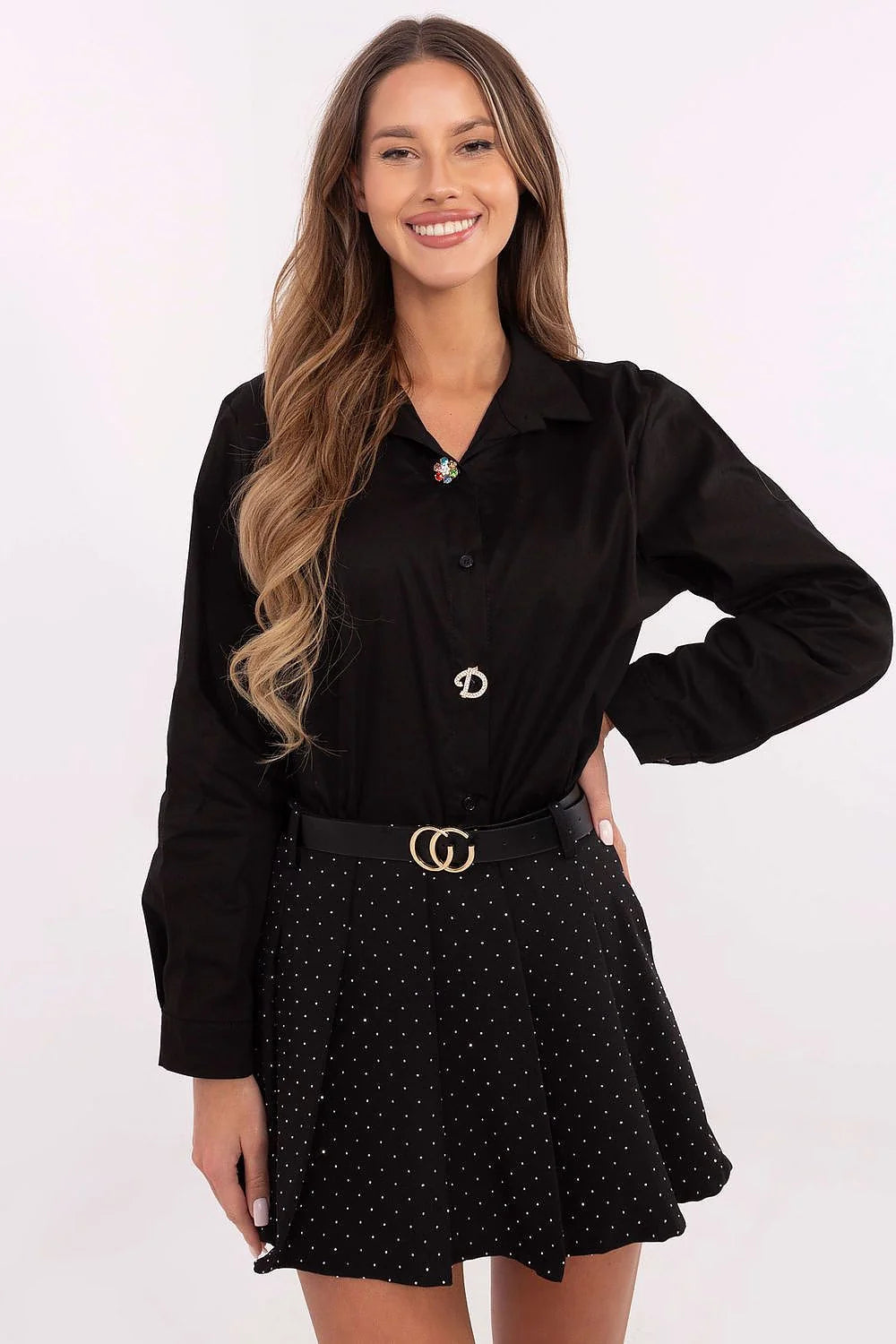 Chemise à manches longues pour femme, design classique, couleur noire, élasthanne, coton, occasionnels, soirées, travail, look élégant