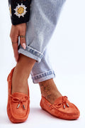 Mocassins classiques femmes suédine écologique nœud métal orange vif marine elements mode casual chic