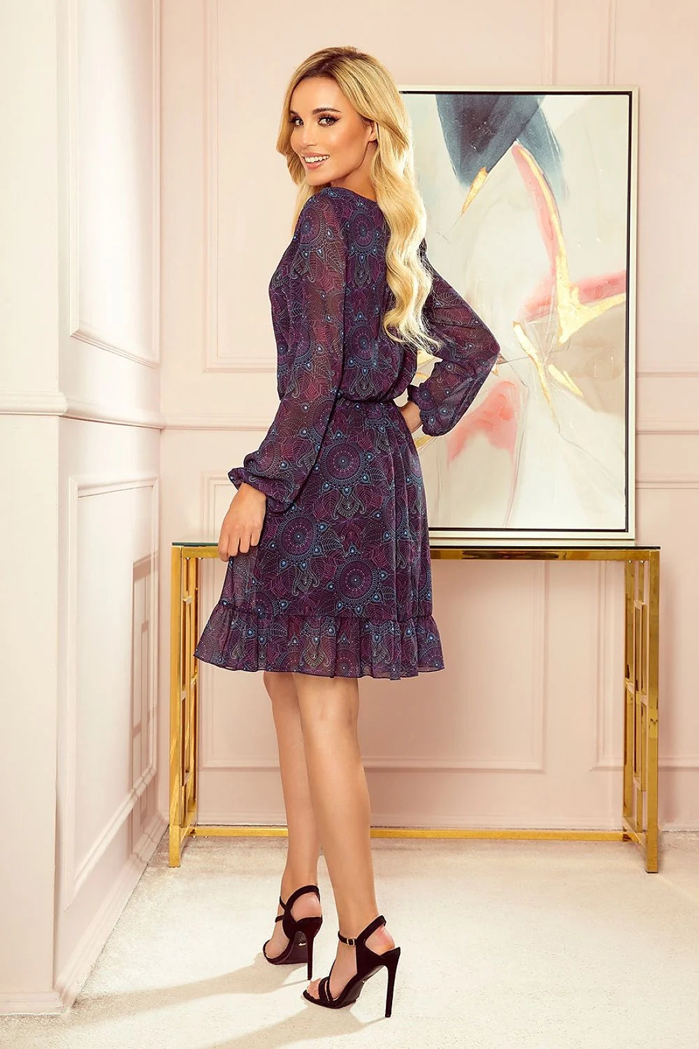 Robe boho-chic femme en mousseline de soie élégante fluide taille ajustable manches longues vintage
