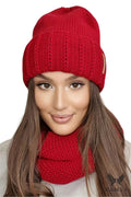 Ensemble Kamea pour femme : bonnet et écharpe en tricot laine acrylique couleur rouge audacieuse style élégant automne hiver