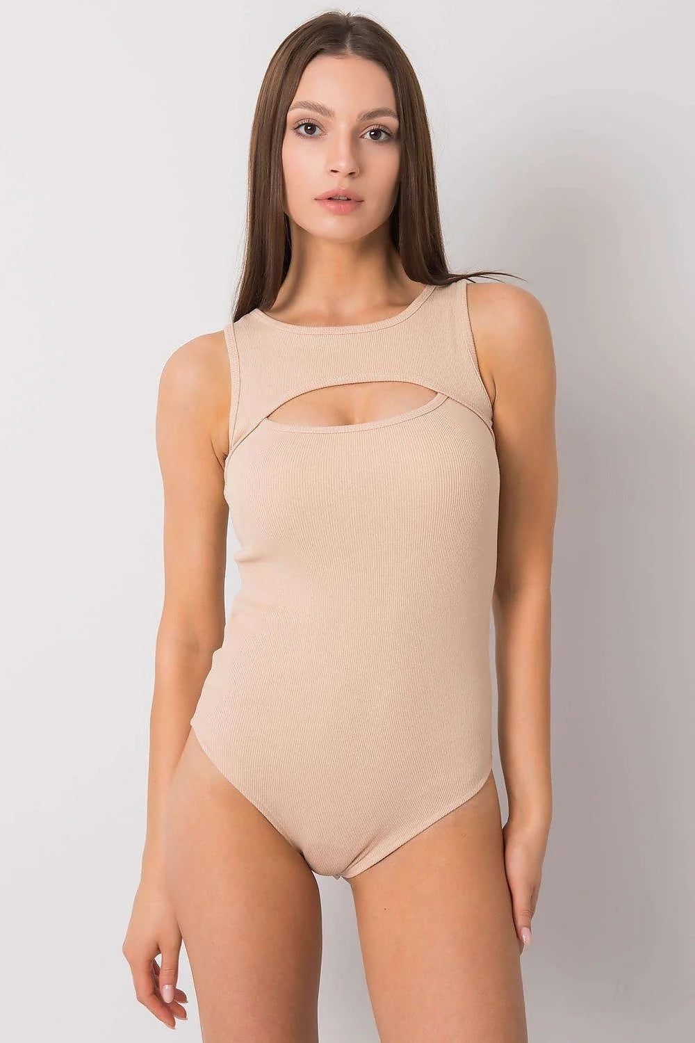 Body Fancy sans manches maille côtelée rose vif coupe ajustée buste ouvert femme mode élégance