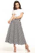 Jupe longue en coton style années 50 élégante évasée à chevrons noir blanc femme moderne