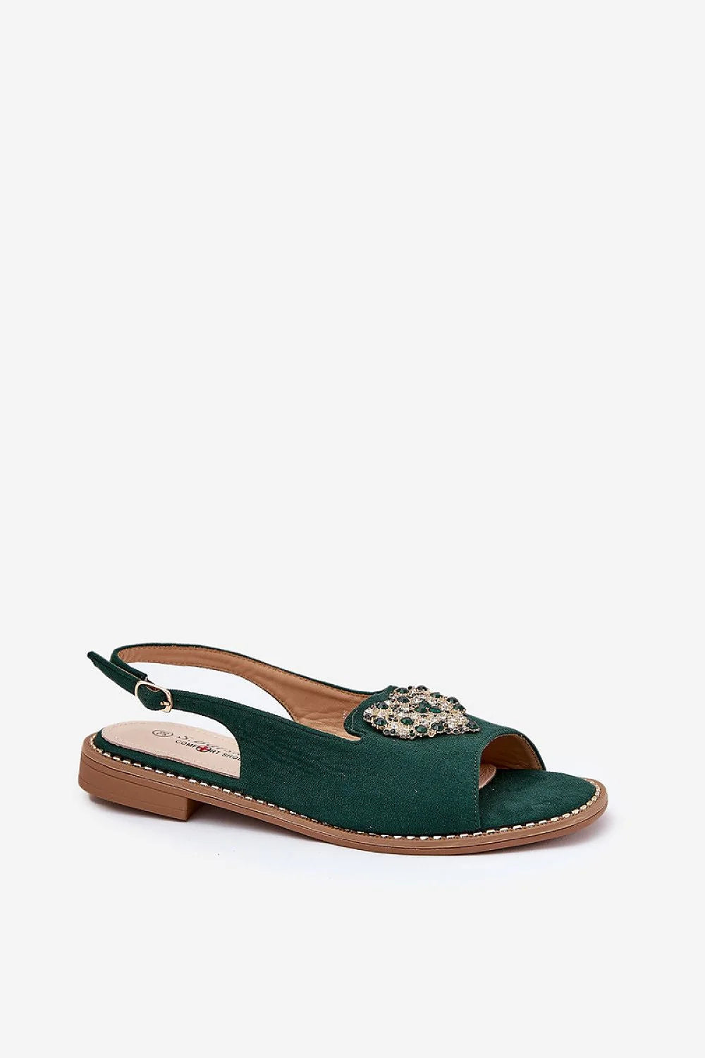 Sandales pour femmes design élégant couleur verte détails ornementaux confort talon plat style estival mariage occasion spéciale