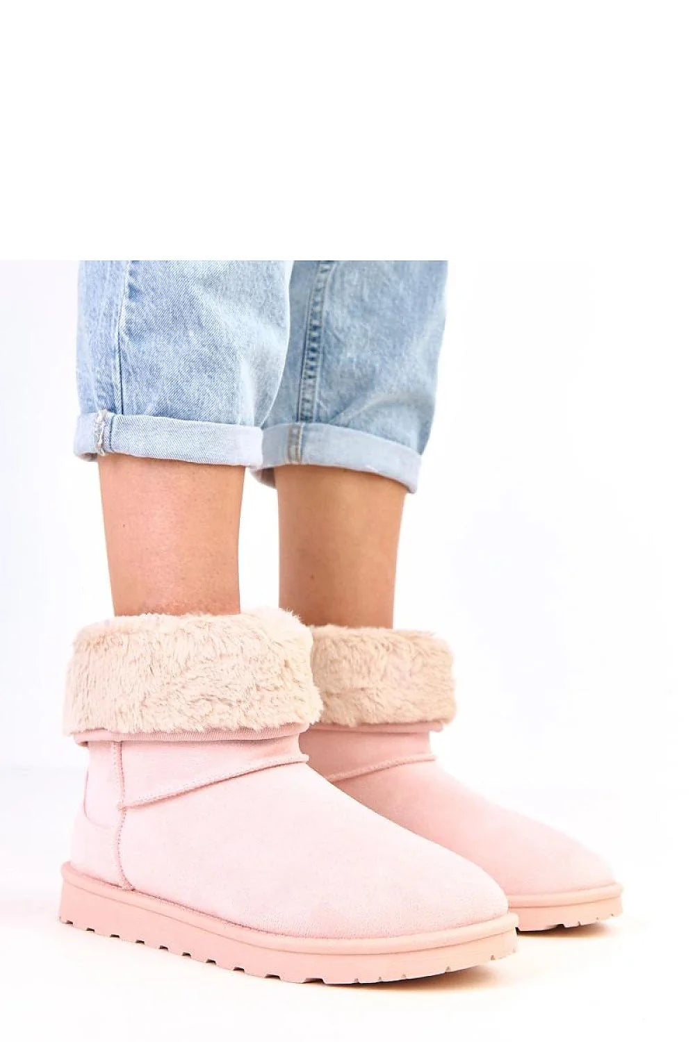 bottines fourrées femme neige cheville suédine rose pâle retroussé fausse fourrure doublure chaude semelle crantée antidérapante plateforme 25mm