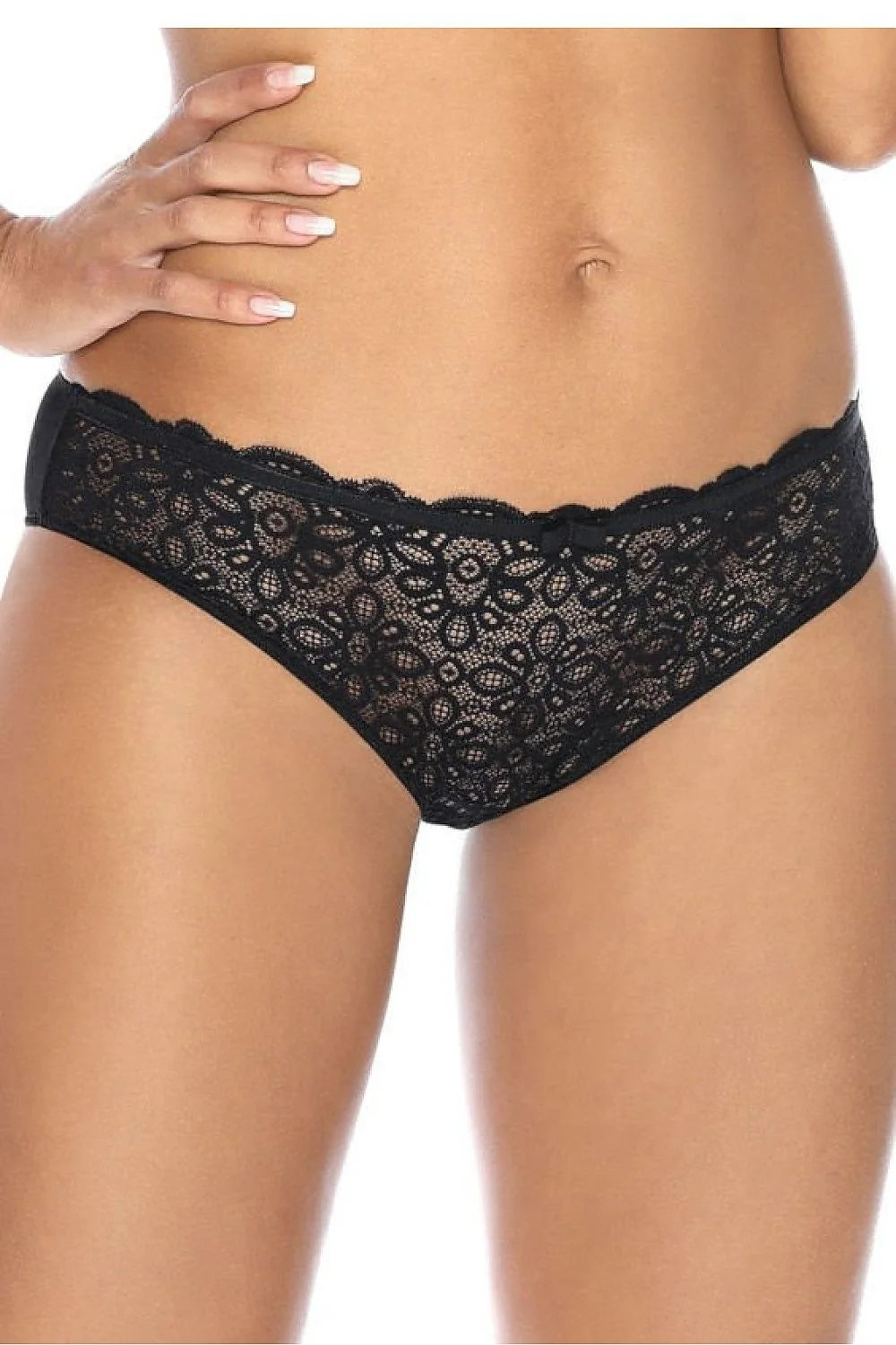 culottes noires dentelle florales ajustées taille basse couvrance moyenne bordure festonnée stretch semi transparente nœud décoratif coton doublure maintien confortable