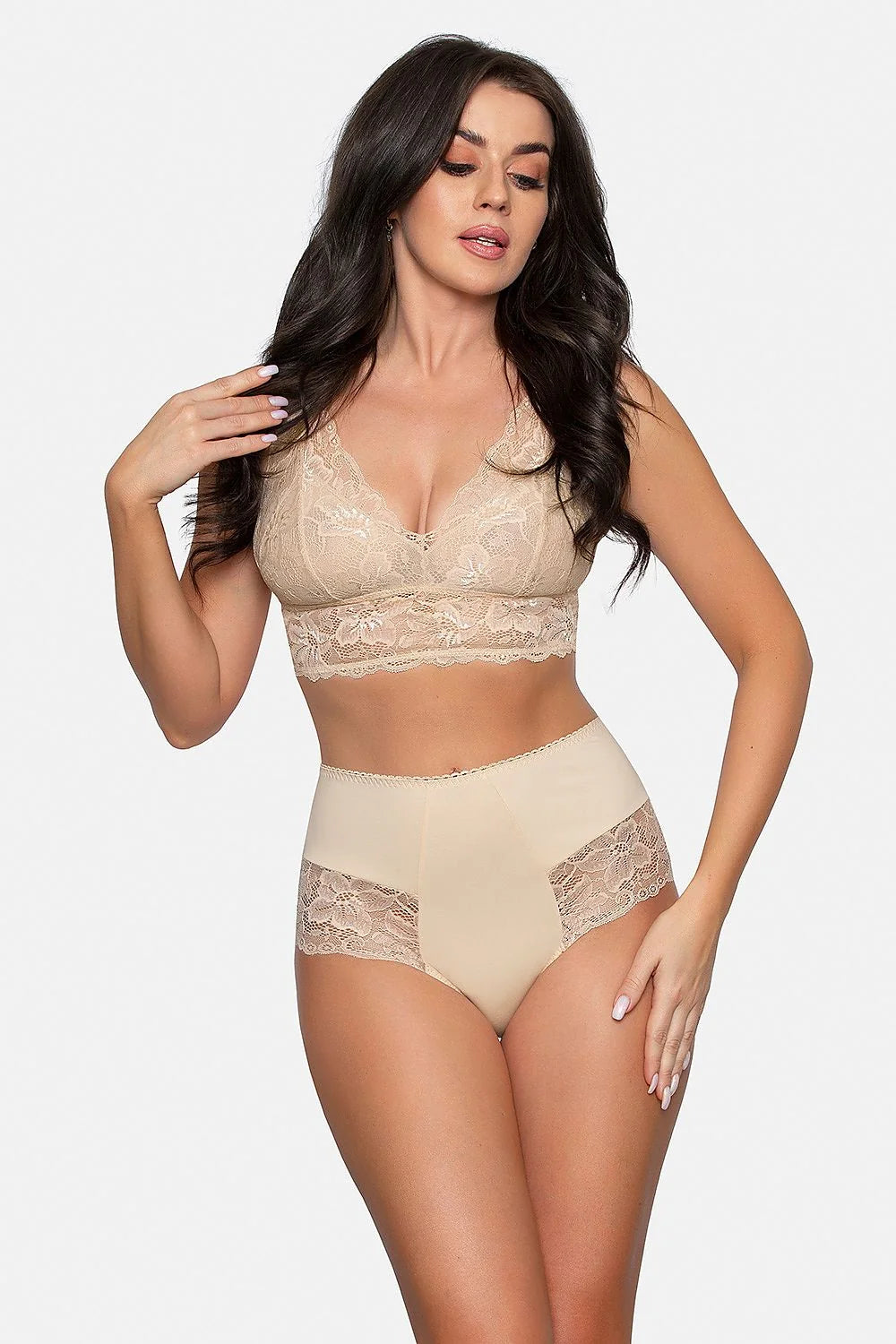 Ensemble de lingerie féminine élégant taille haute dentelle florale soutien-gorge brassière culotte confortable matière douce microfibre femme
