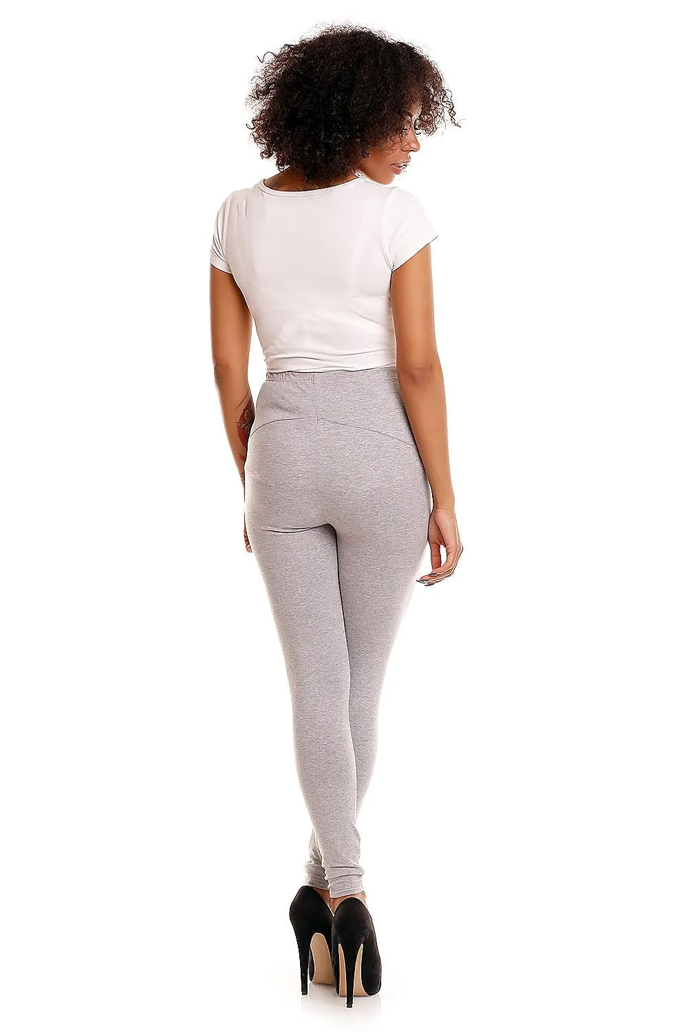 legging maternité grossesse slim ajusté taille haute large panneau ventre extensible jersey stretch doux maintien confort gris chiné