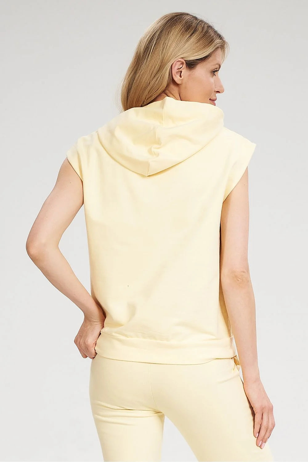 Sweat à capuche sans manches en coton jaune pâle coupe ample style décontracté pour femme moderne