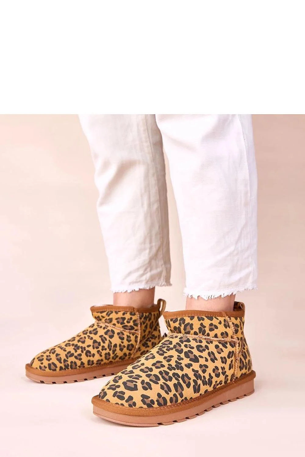 bottes neige femme Panther Gemre cuir suédé fourrure chaude imprimé léopard caramel noir cheville languette semelle crantée antidérapante