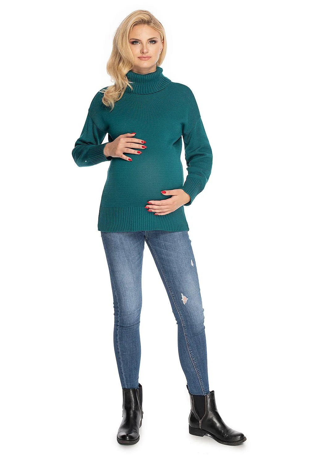 Pull grossesse coton acrylique style décontracté col roulé blanc ample chaud pour futures mamans