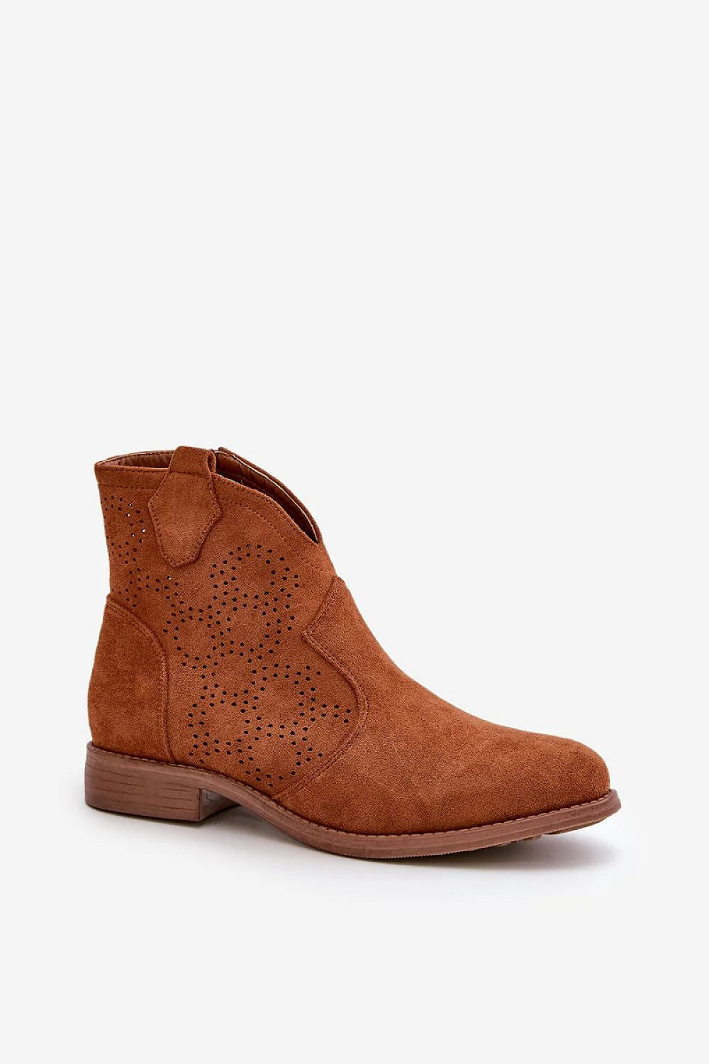 Bottines western femmes style chic cuir écologique cheville haute fermeture zip couleur brun terre