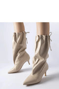 Bottes à talons aiguilles chic en cuir écologique beige clair, taille ajustable, style élégant, soirée et bureau, femmes