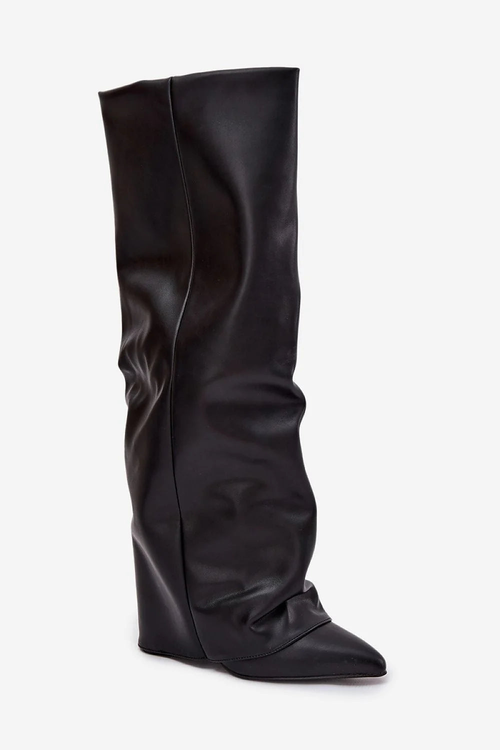 bottes montantes femme revers chevauchant talon colonne stable doublure chaude bout pointu cuir synthétique finition lisse tige froncée