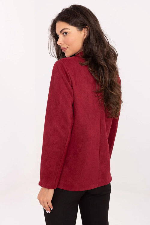 blazer femme bordeaux suédine col cranté bouton unique coupe droite manches longues poches rabat arrondi doublée confortable élégant polyvalent chic