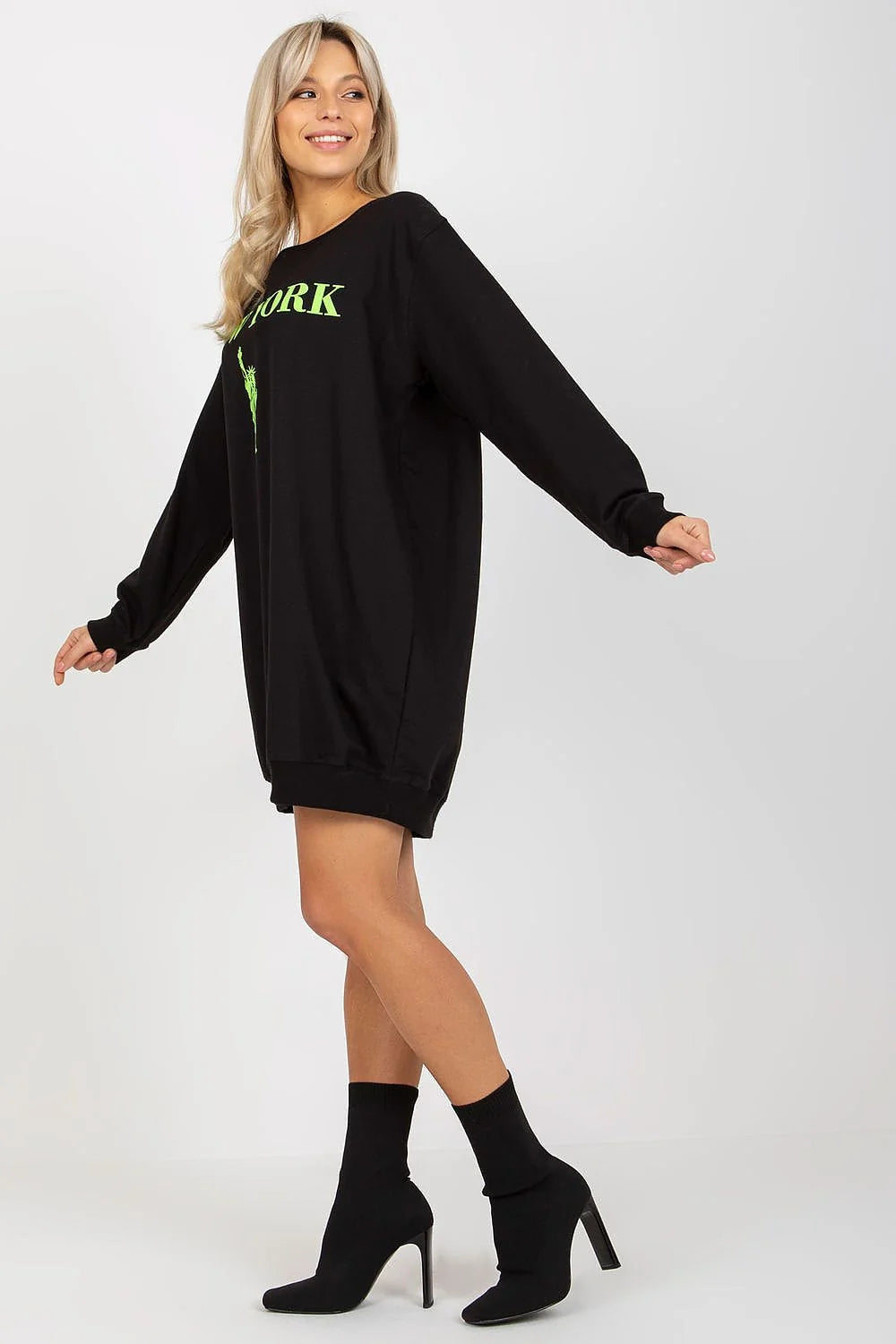 Robe sweat femme design moderne urbain imprimé New York Statue Liberté manches longues col rond coton polyester élasthanne
