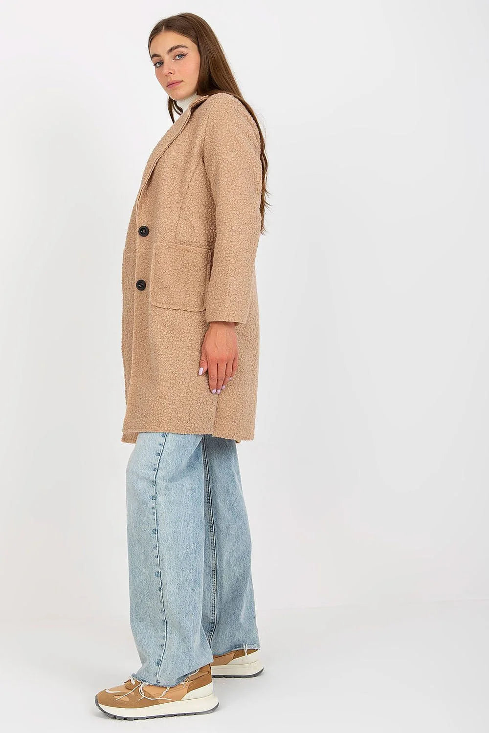 Manteau Och Bella pour femme rouge vif manches longues poches plaquées coupe droite style moderne intemporel polyester 100% taille universelle
