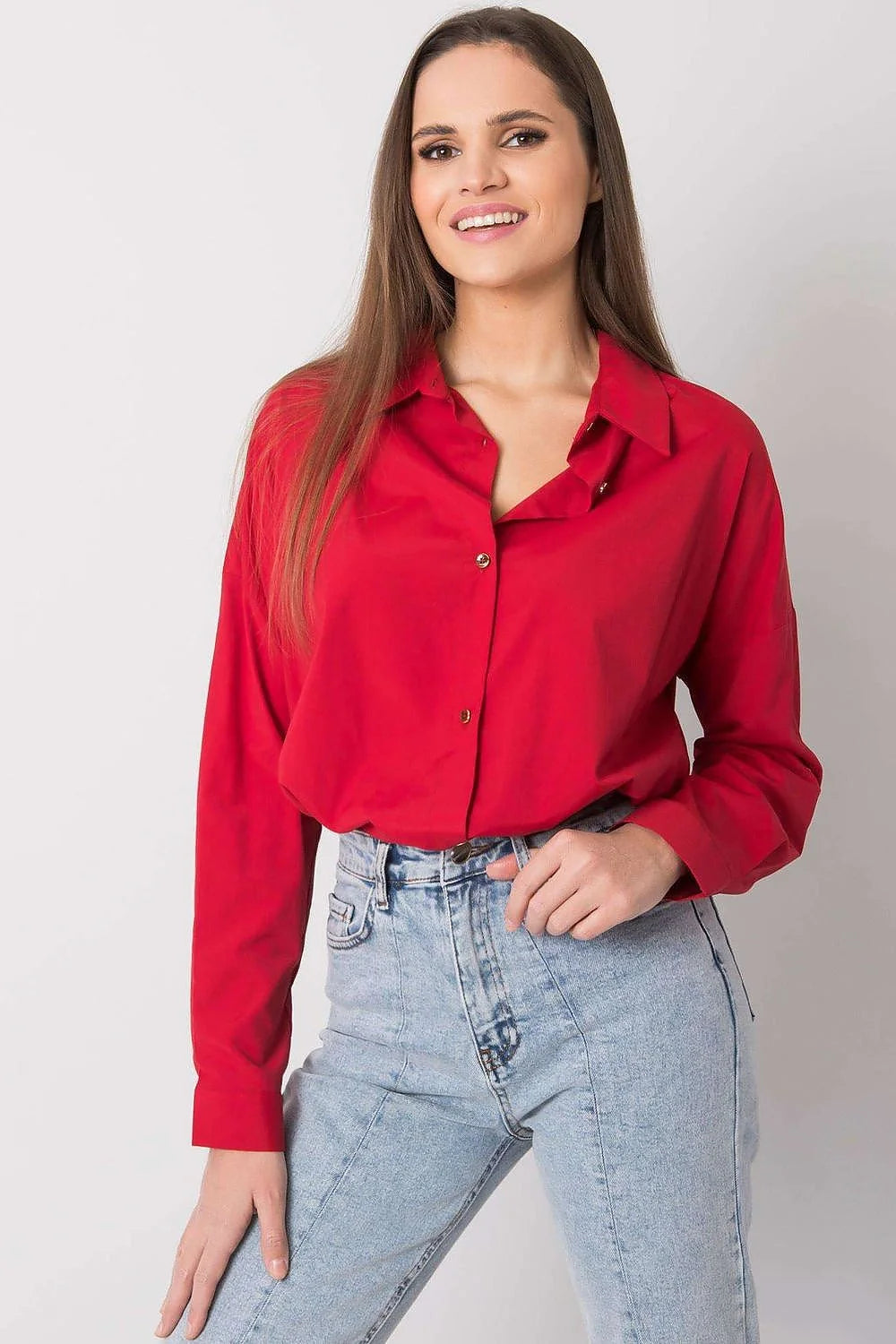 Chemise femme beige taupe ample coton polyester style décontracté élégante boutons marron oversize