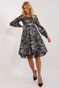 Robe de soirée élégante longueur genou manches longues tissu léger motifs modernes Polyester femme