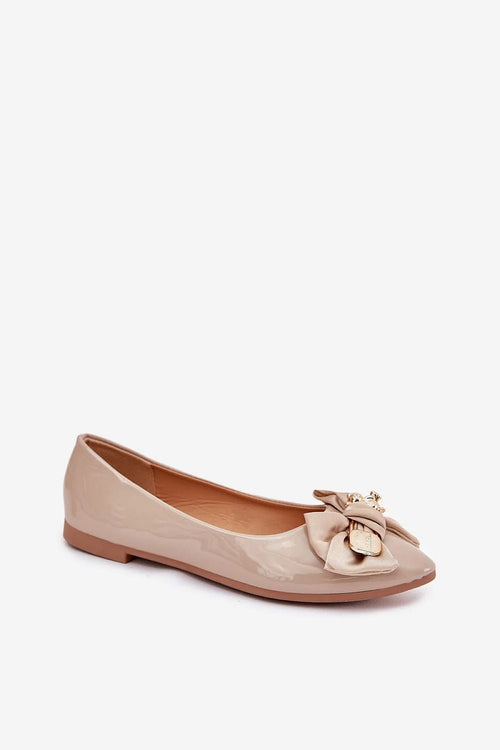 Ballerines femmes élégantes beige simili cuir nœud doré bout en amande confortable style intemporel chaussures plates talon 1cm
