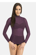 chemisier femme col roulé manches longues moulant microfibre stretch seamless prune semitransparente empiècement dentelle gainant seconde peau sculptant maintien audacieuse